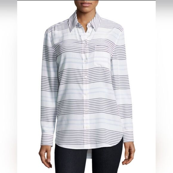 Equipment Reese Striped Long-sleeved White/Blue Shirt Size L - Picture 1 of 6